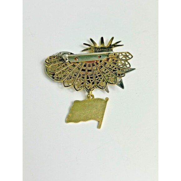 Statue of Liberty Tri-Color Brooch – 2 Inches, Stars & Flag, Copper, Silver, Bro - Picture 4 of 5